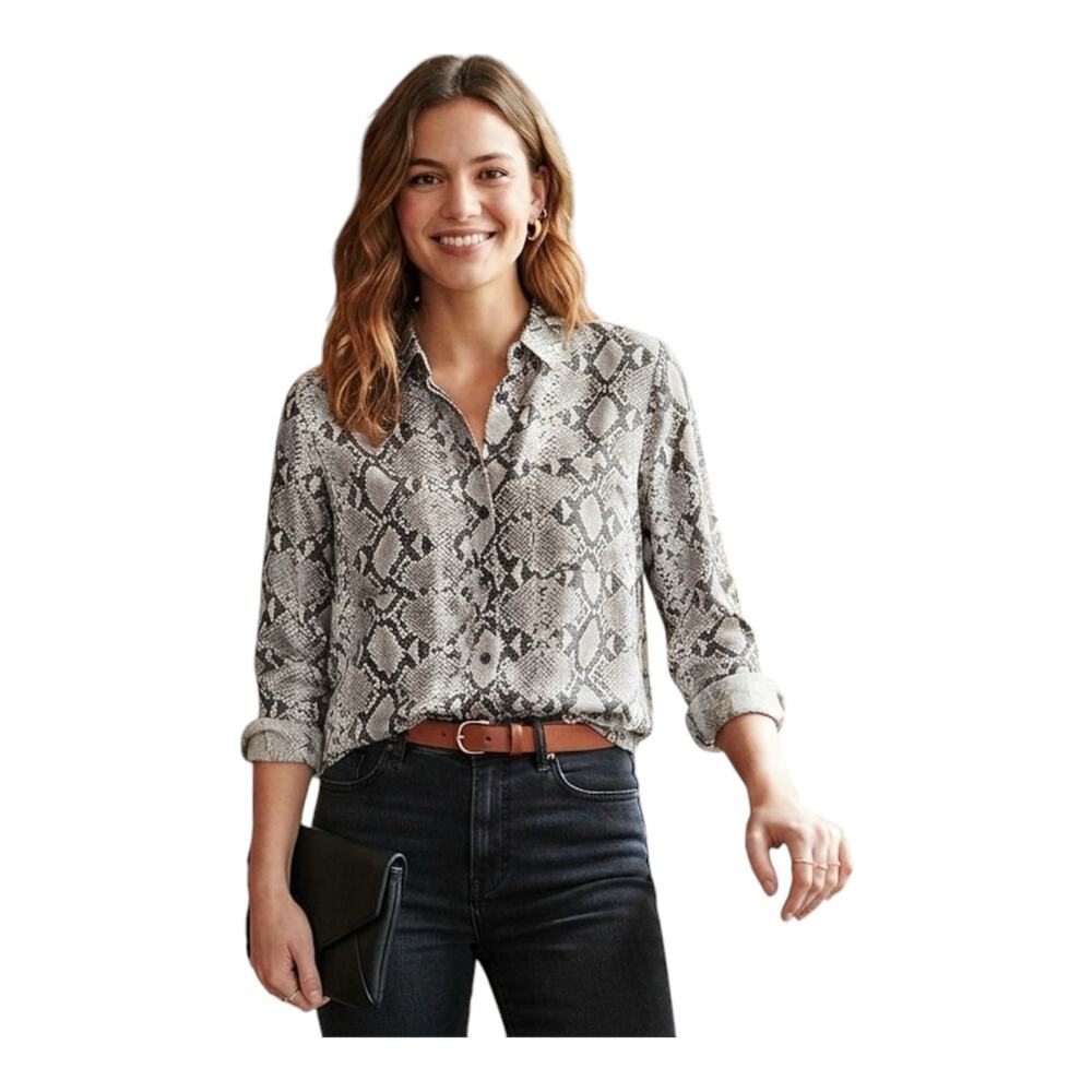 Ophelia Roe Women’s Neutral Snake Ling Sleeve Button Blouse Size XL